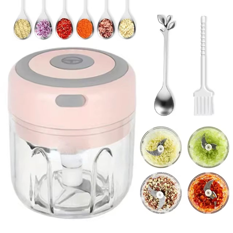 Electric Garlic Chopper 250ML Mini Portable Vegetable Chopper, Wireless Food Processor Garlic Mincer for Onion Ginger Chili