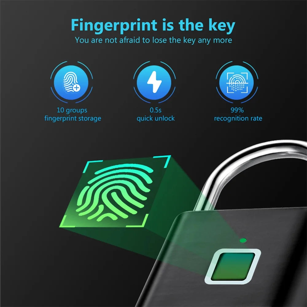 USB Fingerprint Smart Padlock – Keyless, Waterproof, Fast Unlock