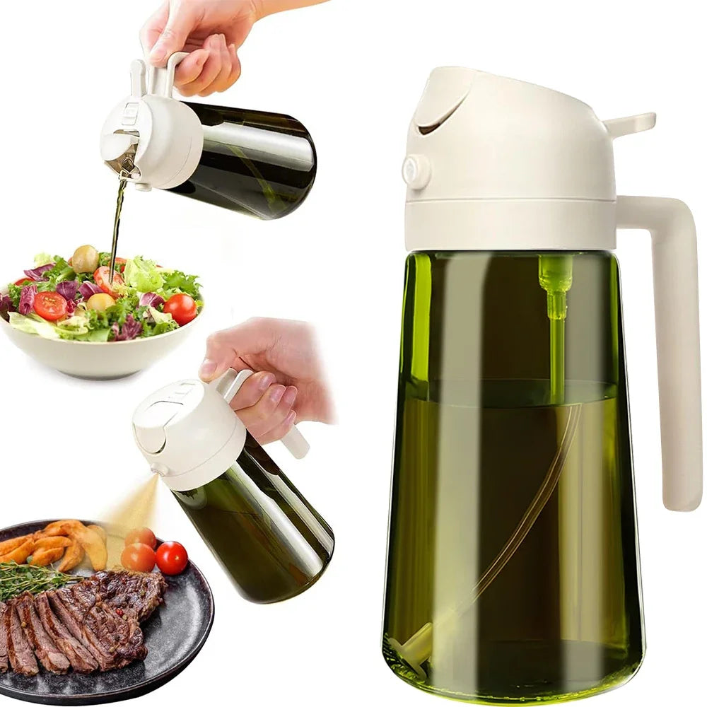 470Ml/16Oz Light-Blocking Dark Oil Sprayer for Cooking 2 in 1 Olive Oil Dispenser Bottle for Kitchen Dark Green Glass Oil Bottle