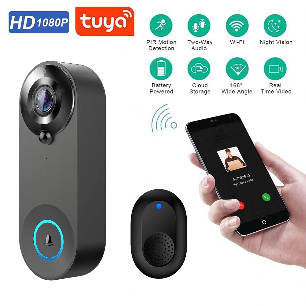 Wireless Video Doorbell Camera with Intercom & Night Vision