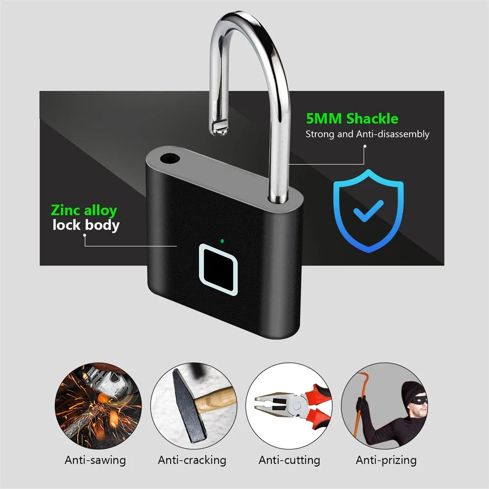 USB Fingerprint Smart Padlock – Keyless, Waterproof, Fast Unlock