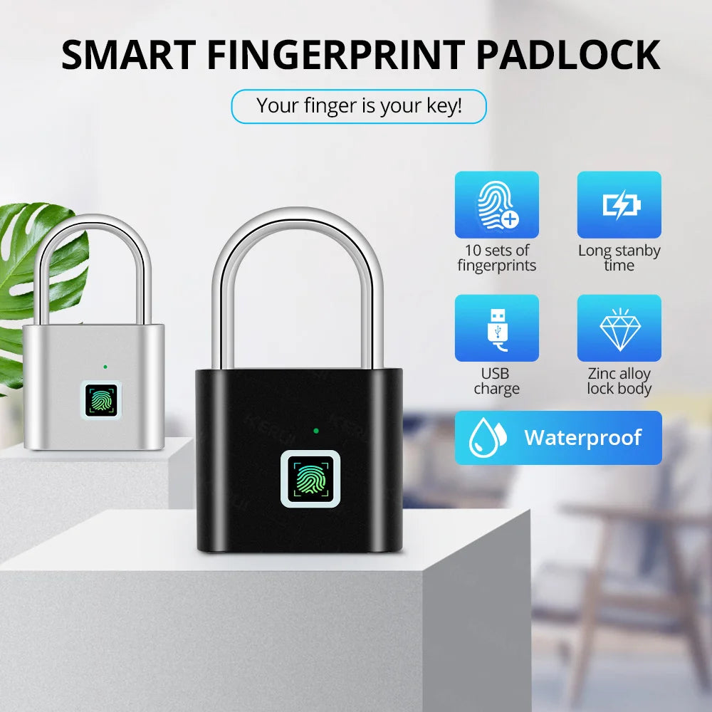 USB Fingerprint Smart Padlock – Keyless, Waterproof, Fast Unlock