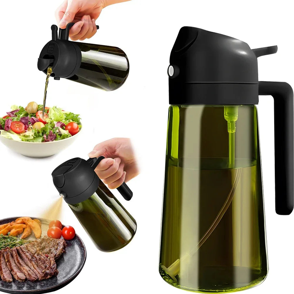 470Ml/16Oz Light-Blocking Dark Oil Sprayer for Cooking 2 in 1 Olive Oil Dispenser Bottle for Kitchen Dark Green Glass Oil Bottle