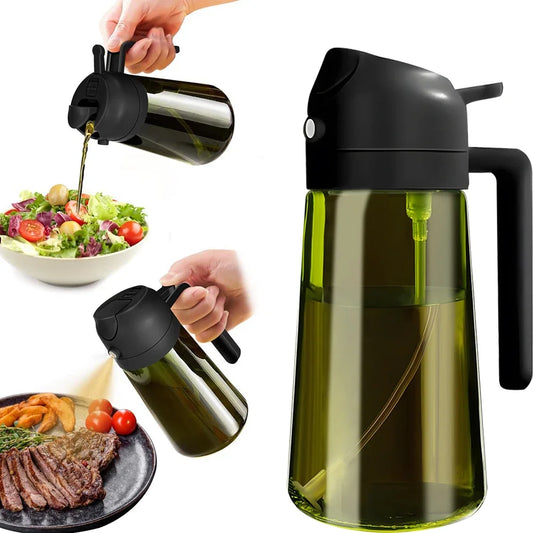 470Ml/16Oz Light-Blocking Dark Oil Sprayer for Cooking 2 in 1 Olive Oil Dispenser Bottle for Kitchen Dark Green Glass Oil Bottle